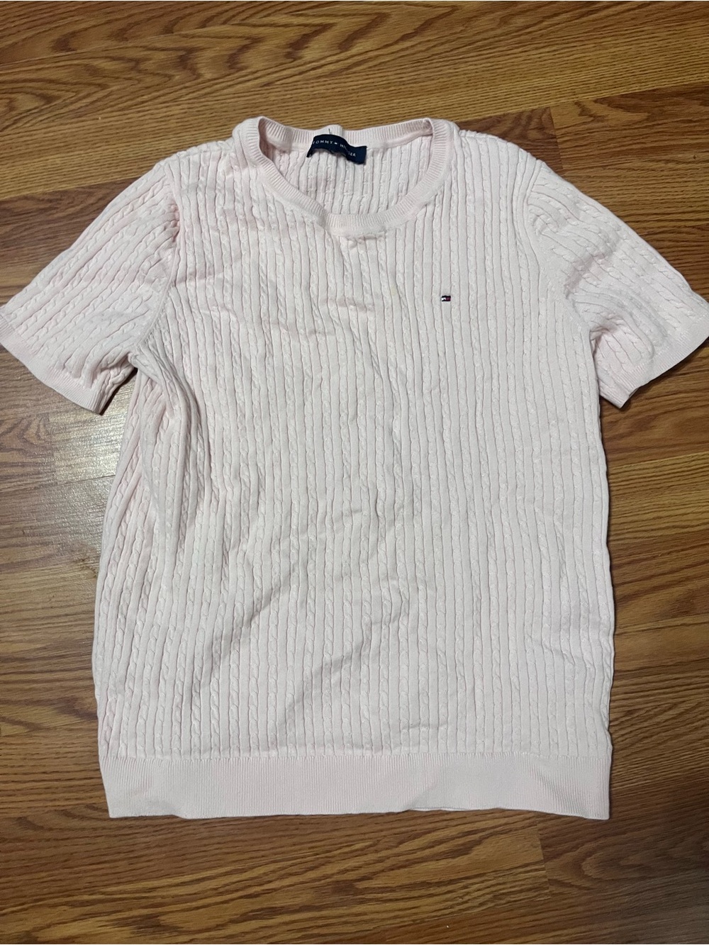 Tommy Hilfiger Pale Pink Short Sleeve Cable Knit Tee